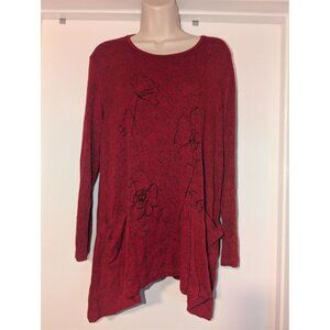 Jess and Jane sweater Artsy Pullover cozy w/ pockets red Medium